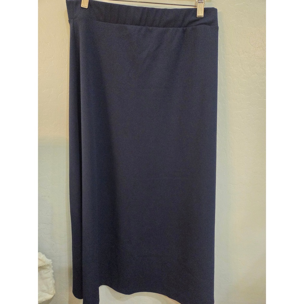 Olivia Blu Navy Blue Elastic Waist Maxi Skirt Size Large Straight Long Skirt